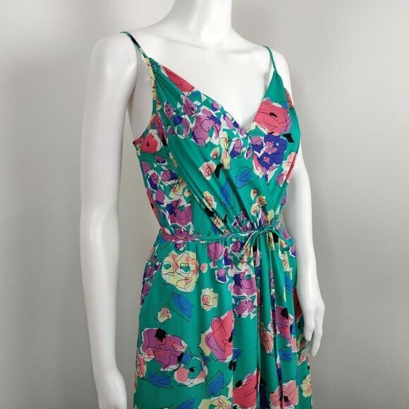 Yumi Kim Cleo Abstract Floral Maxi Dress Size Small Green Spaghetti Strap Pocket - Picture 4 of 11